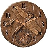 Springfield Precision Instruments 14-Inch Cast Aluminum Dragonfly Thermometer with Clock