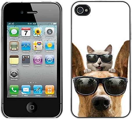 MOVEWAY Smartphone Case Back Lovely Dog Picture Image Black Edge Cover For APPLE IPHONE 4 / 4S - cat great dane sunglasses shades summer