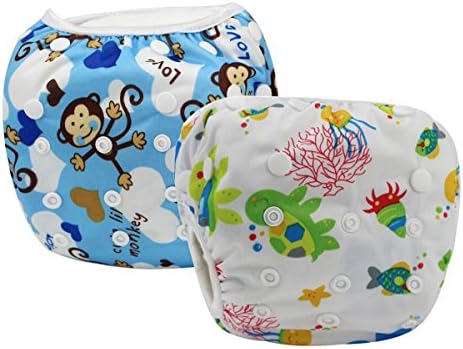 Babyla 2pcs Pack Baby Underwear Adjustable And Reuseable Washable Baby Swim Diapers (White+Blue)