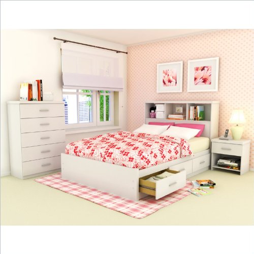 Sonax Willow Queen Storage Bed with Bookcase Headboard in Frost White