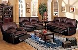3pcs Dark Brown Top Grain Leather Match Recliner Loveseat Sofa Set