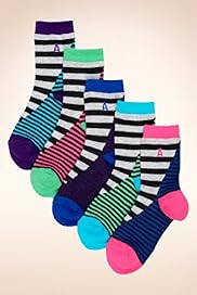 5 Pairs of Older Boys Autograph Cotton Rich Diagonal Striped Socks