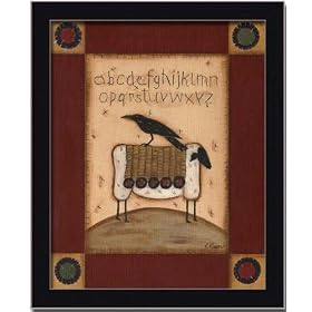 Primitive Sheep Sampler Crow Folk Art Print Framed