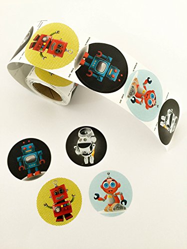 Cute Robot Stickers Roll (100 Quality Stickers In Each Roll) Made In USA