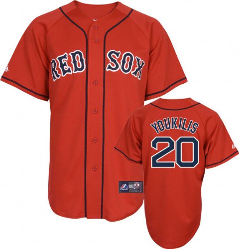 MLB Men's Boston Red Sox Kevin Youkilis Scarlet Alternate Short Sleeve 6 Button Synthetic Replica Baseball Jersey Spring 2012  (Scarlet, X-Large)