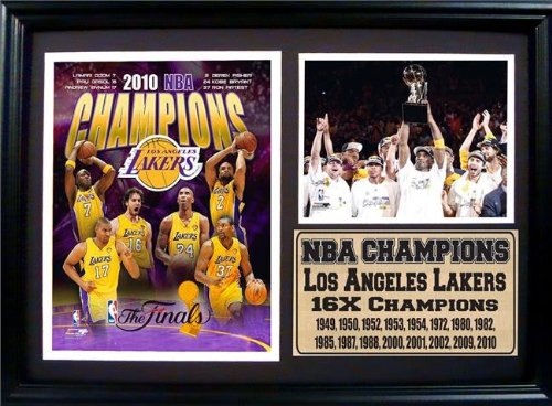 Encore Select 180-BSKLAK24-4 2010 NBA Champions LA Lakers with Kobe Bryant and Stat Plaque 12X18 Double Print Frame