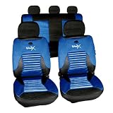 Universal Blue / Black Racing Style Car Seat Covers Set with Lumbar Back Support With Steering Wheel Cover and Harness Pads