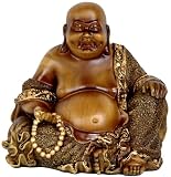 Good Best Simple Unique Good Luck Housewarming Gift Idea - 6" Small Sitting Happy Buddha Faux Bronze Statue Figure