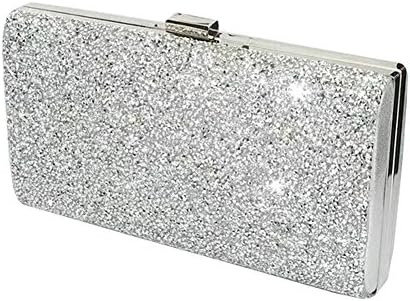 Melete Women's Clutch Handbag Small Shiny Evening Bag with Rhinestone Crystal and Chain Silver