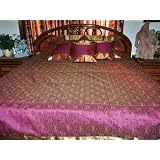 7p Purple Floral Sari India Bedding Bedspread Duvet King/ Queen