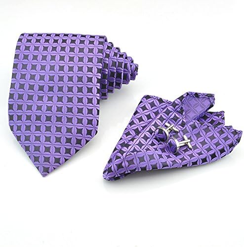 Rowaywa Mens Ties Jacquard Woven Purple Geometric Necktie Set (Purple Geometric)