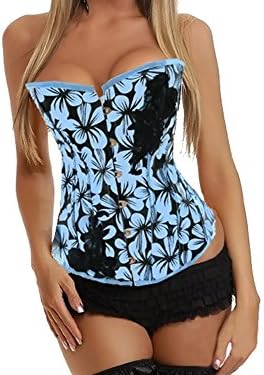 Lanly Women's Flower Print Steel Boned Overbust Corset Waist Training Shaper GZ-OLN0825-blueS