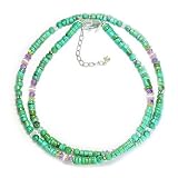 Turquoise, Amethyst, Peridot, Aquamarine, Pink Cats Eye Bead and Sterling Silver Bali Bead Necklace by Sajen, 18-20