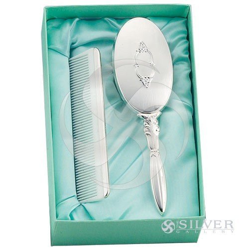 Empire Sterling Silver Oval with Shield Design Girl's Brush & Comb Set