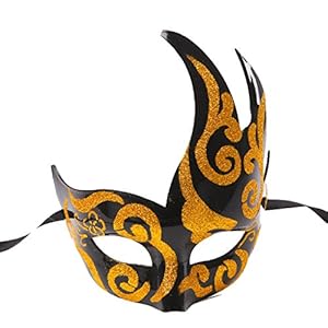 Venetian Style Women Cosplay Halloween Costume Party Ball Masquerade Half Face Mask (Black + Golden)