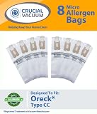 Oreck Type CC Vacuum Cleaner Bags 8-Pack - Allergen Filtration with Closure - To Fit Style CC, and ALL XL Upright Models - Compare to Oreck Part # CCPK8, CCPK8DW; Designed & Engineered By Crucial Vacuum