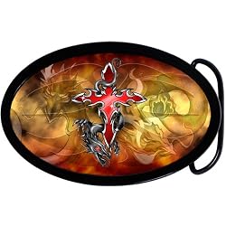 Oval Red Gothic Cross Dragon Belt Buckle