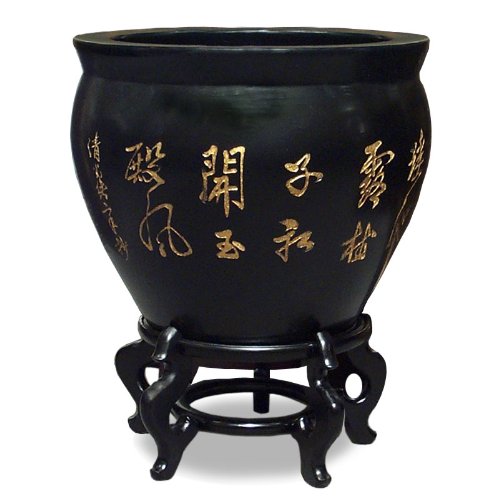 Hand Painted Porcelain Fishbowl Planter - Chinese Calligraphy, 16