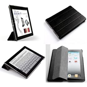 Invision� NEW ULTRA SLIM SMART CASE COVER for Apple iPad 2 - Full Grade BLACK PU Leather with GREY Satin inner cloth. SUPERIOR QUALITY - 4 SEGMENT FRONT COVER - UNIQUE DESIGN FEATURES - AUTO SLEEP/WAKE FUNCTION -