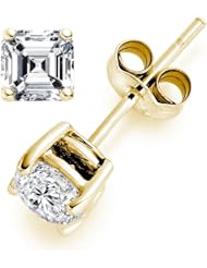 0.65 Carat F/VVS2 Asscher Certified Diamond Solitaire Stud Earrings in 18k Yellow Gold