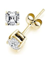 0.57 Carat E/VVS2 Asscher Certified Diamond Solitaire Stud Earrings in 18k Yellow Gold