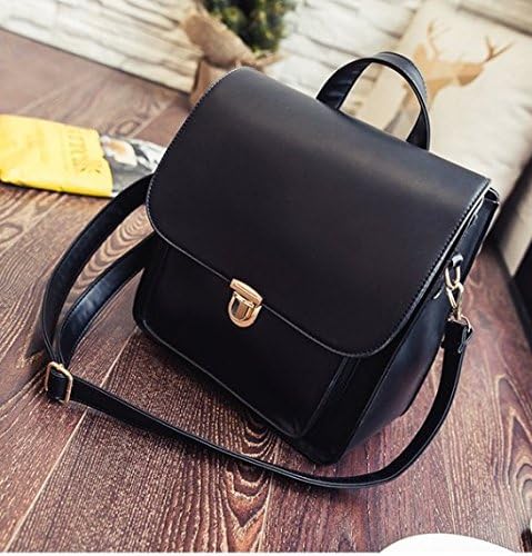 tumblr women pu leather fashion casual college school bags laptop travel backpack (black)