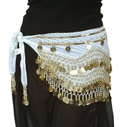 White Velvet Rectangular Hip Scarf with Gold Coins