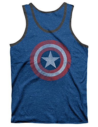 Captain America Shield Blue Speckle Black Ringer Men's Tank Top