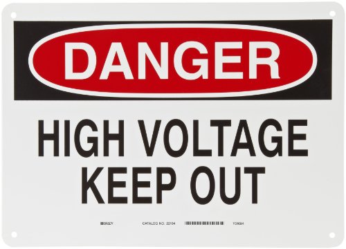 Brady 22104 10 Height, 14 Width, B-401 Plastic Black And Red On White Color Admittance Sign, Legend Danger High Voltage Keep Out