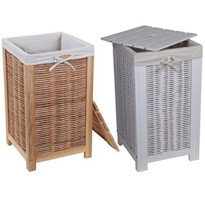 Wäschetruhe Armadio (weiß) Korbgeflecht 33,5x61x33,5cm - massiv Holz, auch als Sitzbank nutzbar