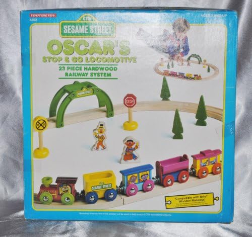 1995 Sesame Street Tootsietoy Oscar's Stop & Go Locomotive Set Wooden Train Railway Fits Brio & Thomas Train