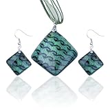 Green Fused Dichroic Murano Glass Pendant And Earring Jewelry Set