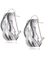 Sterling Silver White Diamond Middle Joined Intercrossed Omega Back "J" Hoop Earrings (0.02 Cttw, H-I Color, I2 Clarity)