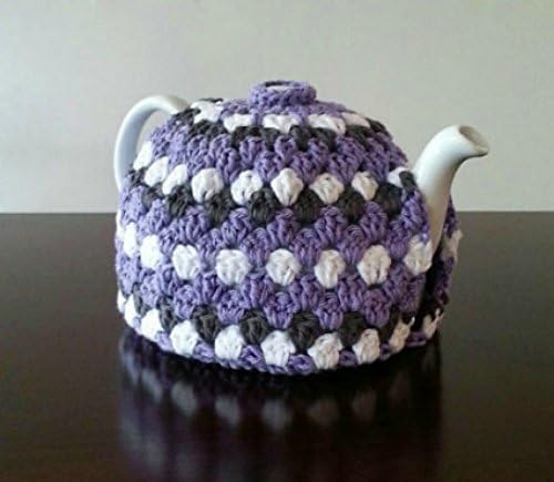 Crochet Tea Pot Cozy Lavender Grey White Cotton