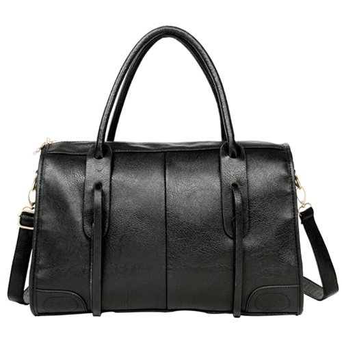JAZZELLE Designer Inspired Classic Black Double Top Handle Top Closure Office Tote Shoulder Bag Purse Bowling Satchel Handbag