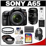 Sony Alpha SLT-A65 Translucent Mirror Technology Digital SLR Camera Body & 18-55mm Lens with 70-300mm Di Zoom Lens + 32GB Card + Battery + Filter + Backpack + Telephoto & Wide-Angle Lens + Accessory Kit