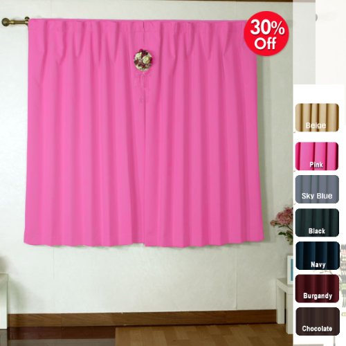 Solid Thermal Insulated Blackout Curtain 63L- 1 Set-PINK
