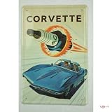 Tin Sign Corvette with rocket spark plug 20x30 cm metal plate retro signs