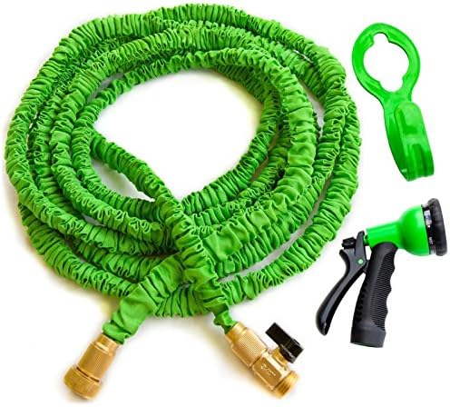 GreenThumbing 50ft Strongest Expandable Hose, Heavy Duty Double Latex Layers, Flexible, Brass Fittings, Expanding Garden Water Hose, Includes 8-Pattern Spray Nozzle &amp; Hanger