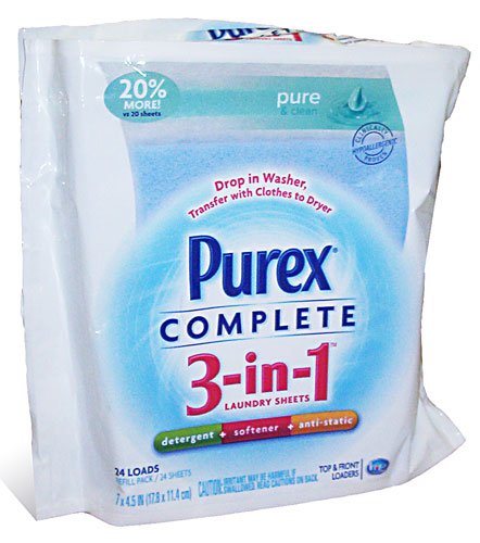 Purex&reg; Complete 3-in-1 Laundry Refill 24 Sheets, Pure & Clean Scent, All in One Detergent and Softener and Anti-static Sheet