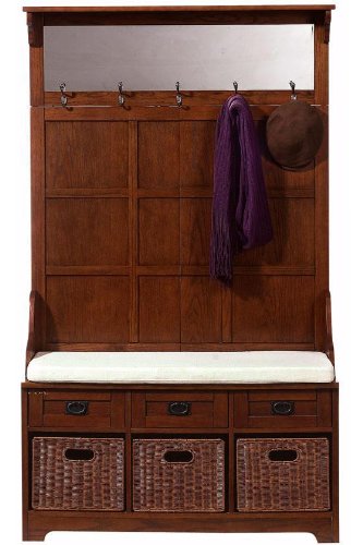 Craftsman Hall Tree With 3 Wicker Baskets - 3-BASKET - MACINTOSH OAK Image Craftsman Hall Tree With 3 Wicker Baskets - 3-BASKET - MACINTOSH OAK