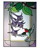 Stained ART Glass Panel HUMMINGBIRD Bird FUCHSIA Flower WINDOW