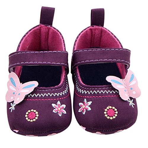 Voberry® Baby Girls Soft Soled Butterfly Crib Moccasins Canvas Mary Jane Shoes (12~18 Month, Purple)