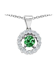 Original Star K (tm) Round Simulated Emerald Pendant in 925 Sterling Silver