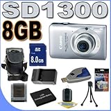 Canon PowerShot SD1300IS 12 MP Digital Camera w/4x Wide Angle Optical IS Zoom (Silver) 8GB BP6L Battery/Charger BigVALUEInc Accessory Saver Bundle