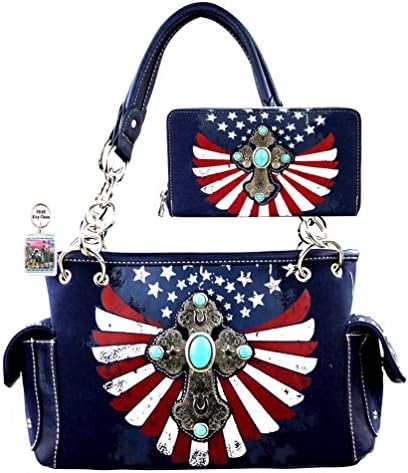 Montana West Spiritual Collection Purse Wallet Set, Plus Key Chain, WMW257 (Navy)