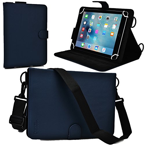 Cooper Cases(TM) Magic Carry Asus Transformer Pad TF103C/TF300T/TF300TG/TF303K Tablet Folio Case w/ Shoulder Strap in Blue (PU Cover, Built-in Viewing Stand, Elastic Hand-Strap and Stylus Holder)