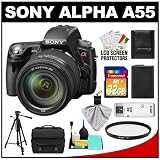 Sony Alpha A55 Translucent Mirror Technology Digital SLR Camera Body & 18-250mm DT Lens with 32GB Card + Battery + Filter + Case + Tripod + Accessory Kit