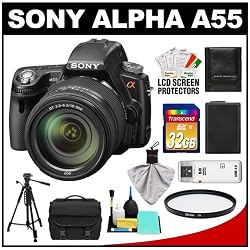 Sony Alpha A55 Translucent Mirror Technology Digital SLR Camera Body & 18-250mm DT Lens with 32GB Card + Battery + Filter + Case + Tripod + Accessory Kit