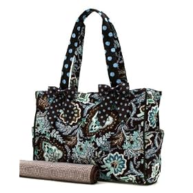 Belvah Quilted Flower Paisley Blue Diaper Bag with Changing Pad (15x10x5.5)